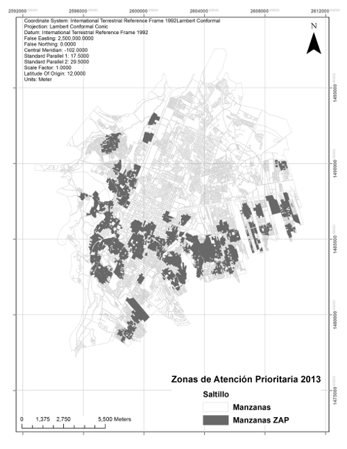 Zonas de Atención Prioritaria de Saltillo, 2013