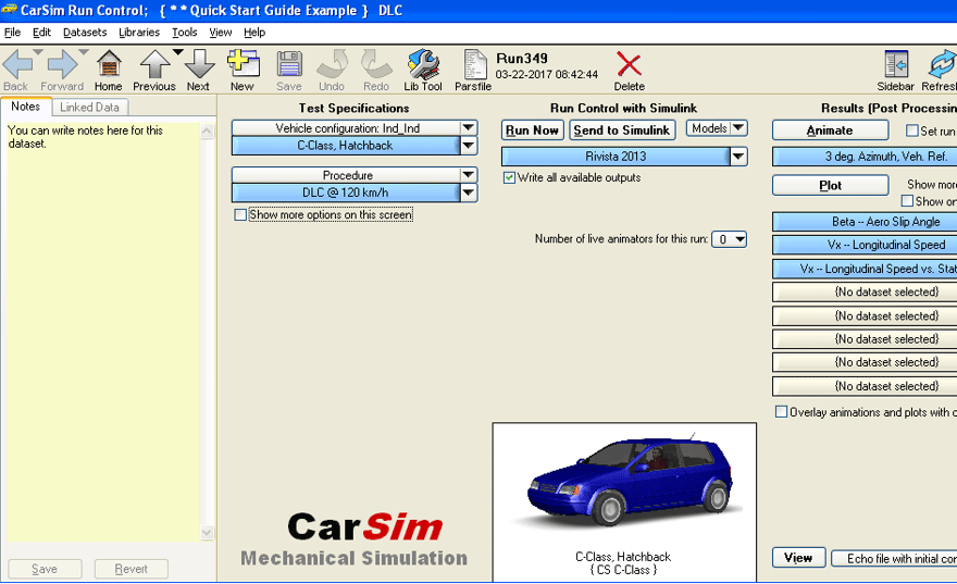Fig. 8. Panel frontal del software CarSim-Simulink.
