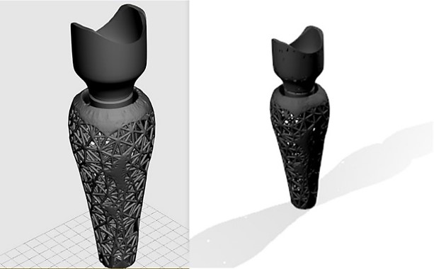 Figura 12. Aplicación para prótesis transtibial. Se empleó software 3D Max Studio 2018 de Autodesk. Fuente: elaboración propia.