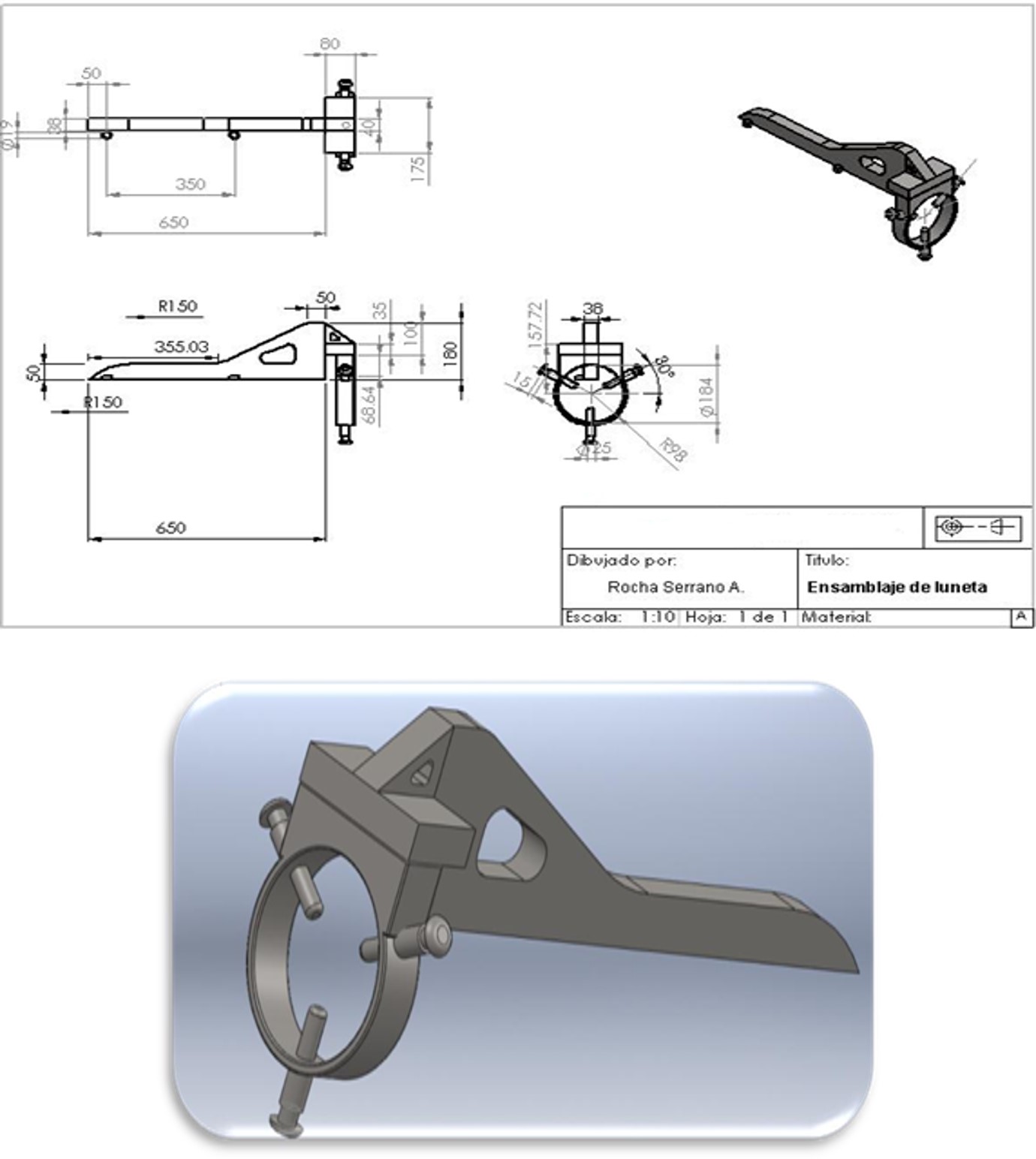 Figura 14. Diseño del dispositivo base para luneta.